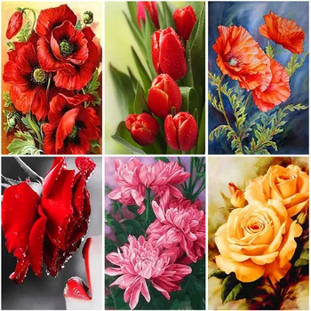 

Flower 5D DIY Diamond Painting Full Round Resin Rhinestone Tulip Diamond Embroidery Diamond Mosaic Cross Stitch Home Decor