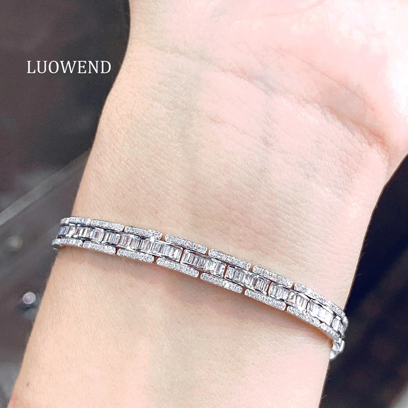 LUOWEND 100% 18K Au750 Solid White Gold Bracelet Classic Claw Setting 2.12carat Real Natural Diamond Bracelet for Women Wedding 14k gold plated austrian zircon chain diamond claw chain loose chain diy bracelet necklace ornament material