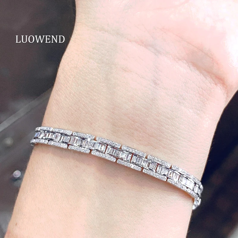 

LUOWEND 100% 18K Au750 Solid White Gold Bracelet Classic Claw Setting 2.12carat Real Natural Diamond Bracelet for Women Wedding