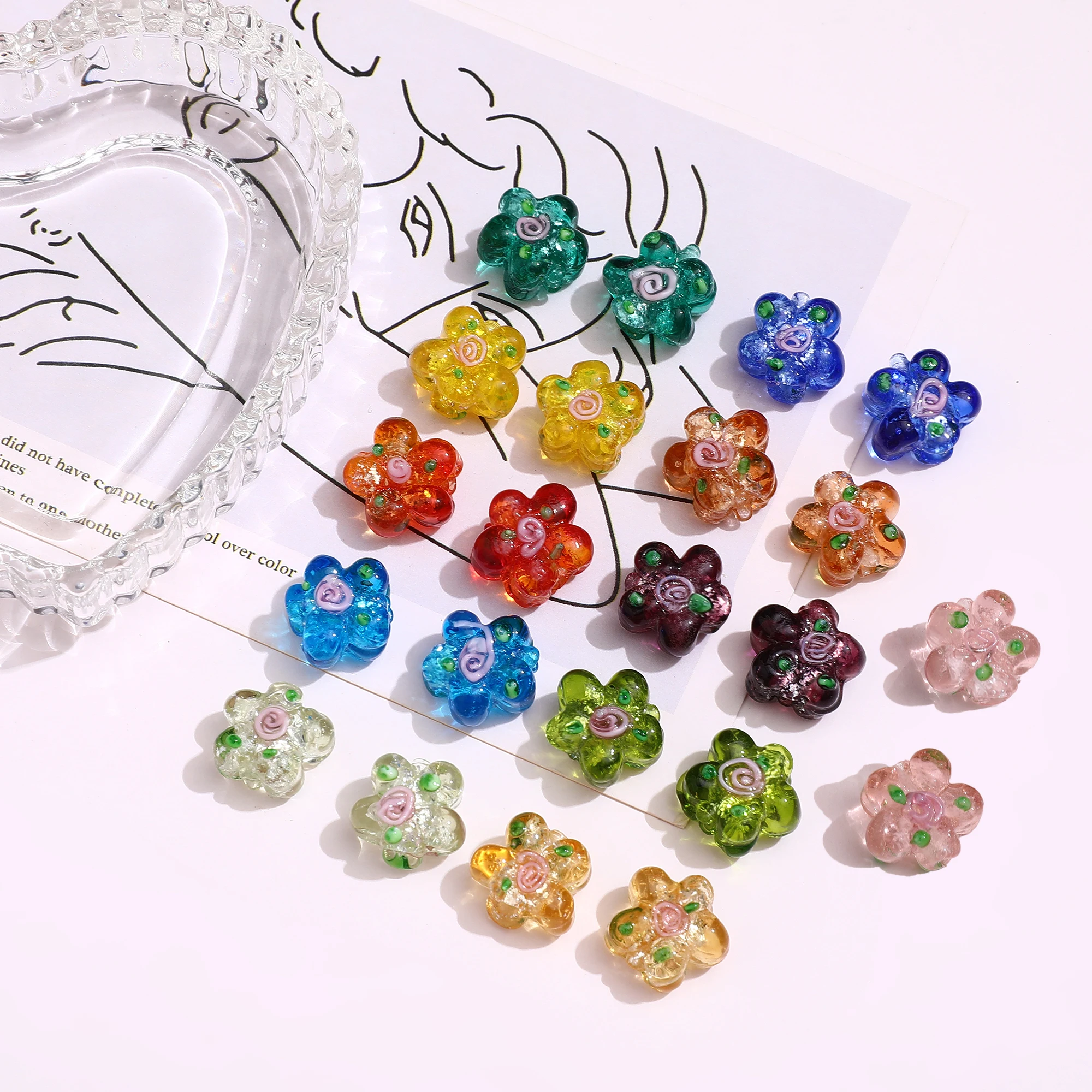 

Retro silver powder colored glaze irregular flower beaded DIY handmade ear jewelry bracelet necklace accessory material
