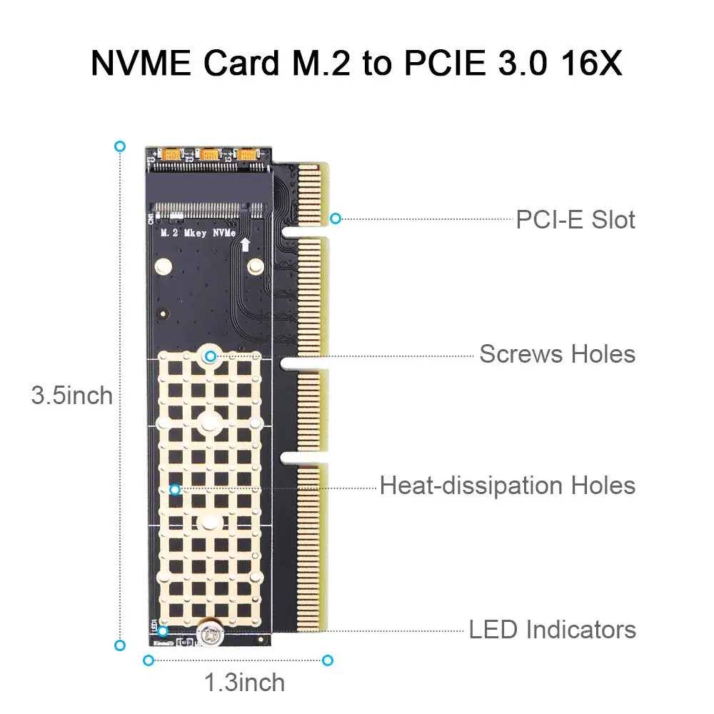 Onvian M.2 NVME Adapter SSD To PCIe Card M2 Key M Driver With Silicone Cooling Pad Hard Drive Adapter Support PCIe x4x8x16 Slot