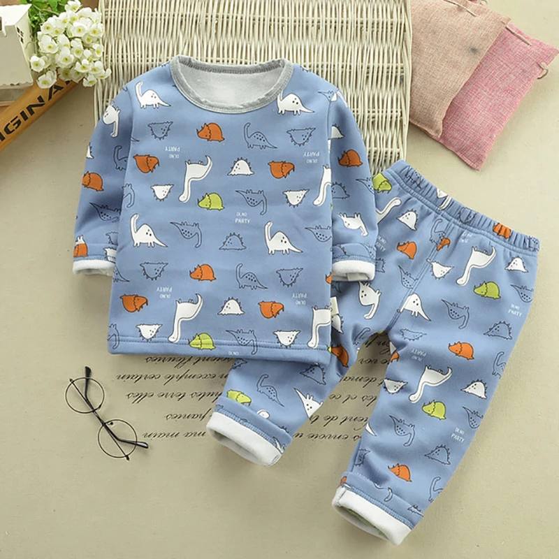 Koop 2019 Herfst En Winter Plus Fluwelen Lange Mouw Jongen Peulvrucht Kleding Effen Kleur Warm Ondergoed Set Peuter Jongens Winter Kleding