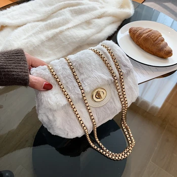 

Elegant Small Women Shoulder Bag Faux Fur Soft Plush Ladies Purses and Handbags Schoudertas Dames Chain Strap Crossbody Bags