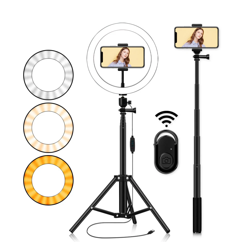 

LED Ring Light Photo Studio Camera Light Photography Dimmable Video Light for Makeup Light Selfie with Tripod Phone Holder