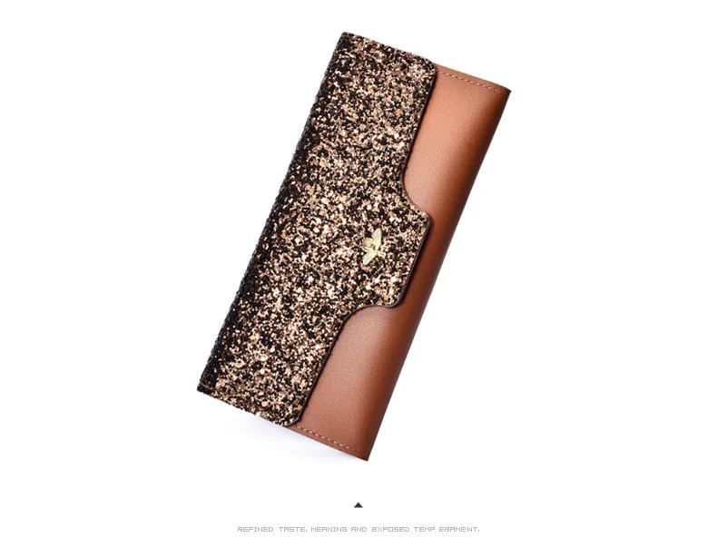 Long Wallet Wristband Women Purses Sequins Zipper Coin Purse Card Holder Wallets Female High Quality Clutch Money Bag PU Leather