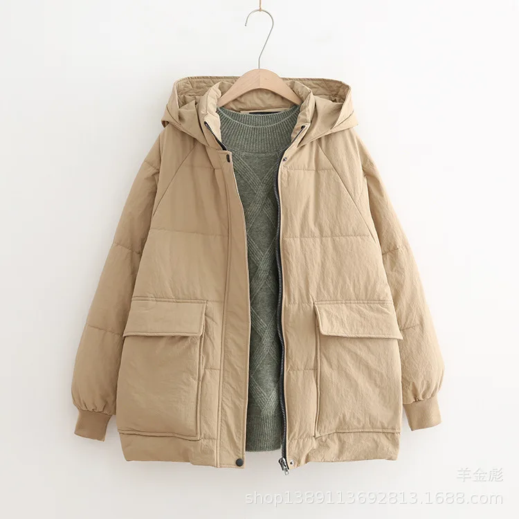 18 Autumn And Winter New Style Simple Korean-style Boyfriend-Style Large Pocket Solid Color Loose-Fit Hooded Thick Cotton Overco