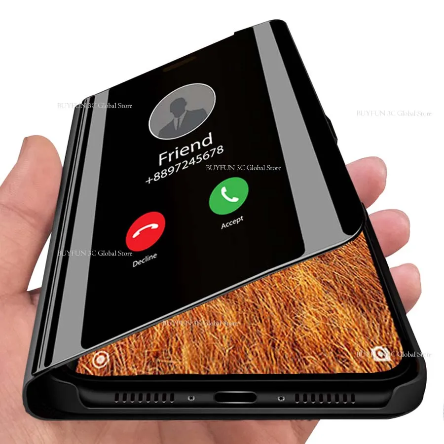 

Plating Mirror Smart Flip Case for Xiaomi Redmi 7A Clear View Mobile Phone Back Cover 360 Leather Stand Coque Redmi7A red mi 7a