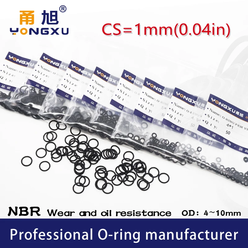 50PCS/Lot Black NBR Sealing O-Ring CS1mm OD4/4.5/5/6/6.5/7/7.5/8/8.5/9/9.5/10*1mm O Rings Seal Rubber Gasket Ring Washer Oil.-.