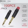 100pcs/lot 2 Poles 6.35mm Mono Male Connector Gold Plated 1/4 Inch Mono Microphone Plug Connector 50 Pairs Red+Black ► Photo 2/6