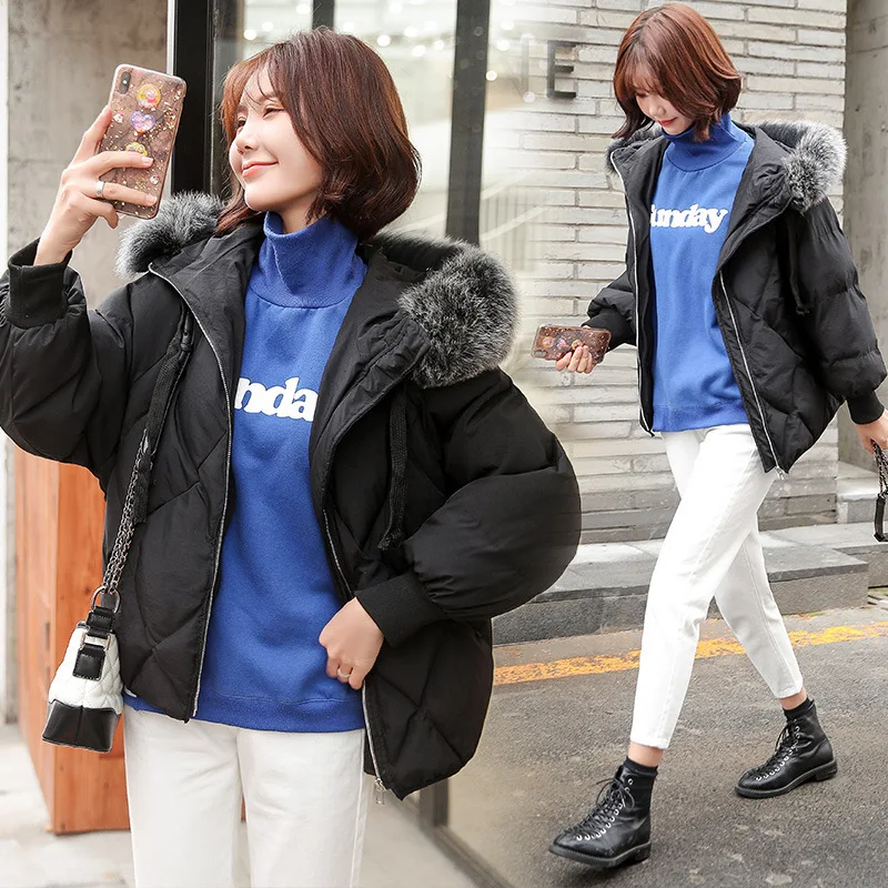 

Large Fur Collar Cotton-padded Clothes Women's Short 2018 Winter New Style Korean-style Short-height CHIC Thick Loose-Fit down C