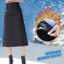 Женская Толстая теплая длинная трапециевидная юбка с высокой талией на молнии, черные теплые пуховые юбки, faldas mujer moda юбки женские, Женская юбка