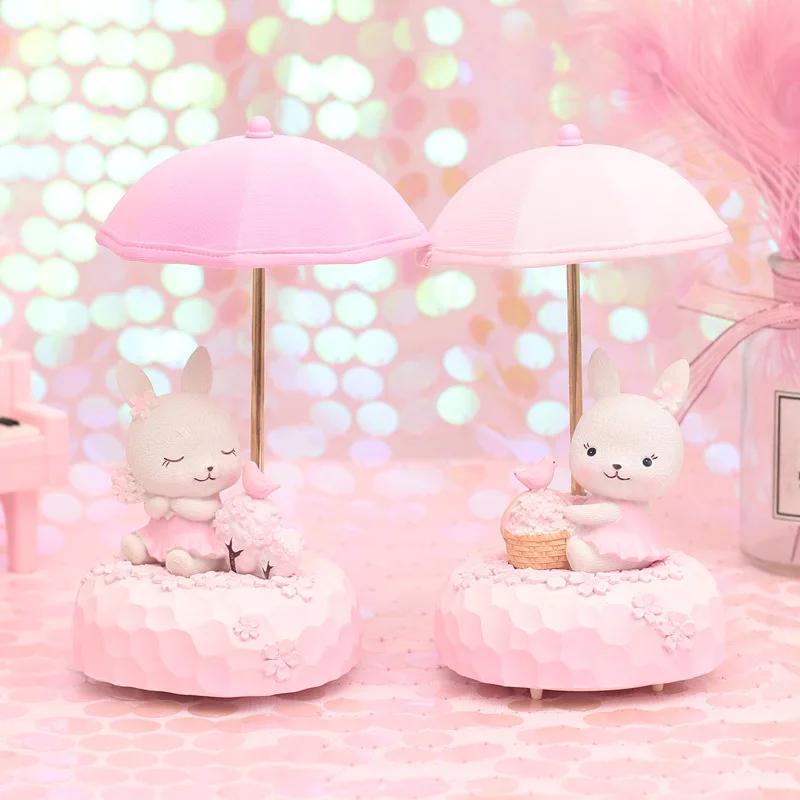 Милый кролик светодиодный музыкальная шкатулка мультфильм розовый кролик фигурка резиновая копилка для денег роскошный подарок на год домашний декор копилка