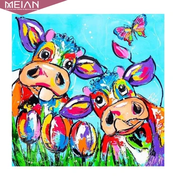 

MEIAN 5D Diy diamond painting cross stitch Color cartoon Cows picture diamond embroidery animal diamond mosaic Home Decoration