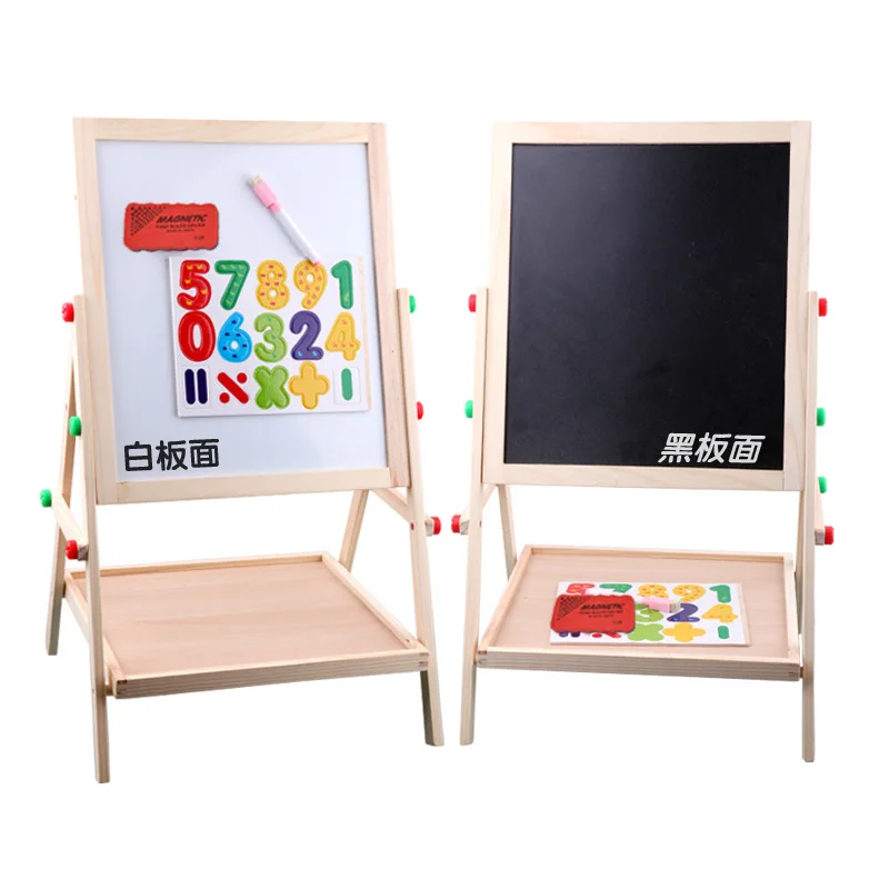 

Children Wooden Multi-functional-in-Height Adjustable Double-Sided Large Size Magnetic Drawing Board Easel Black/White Board Pai
