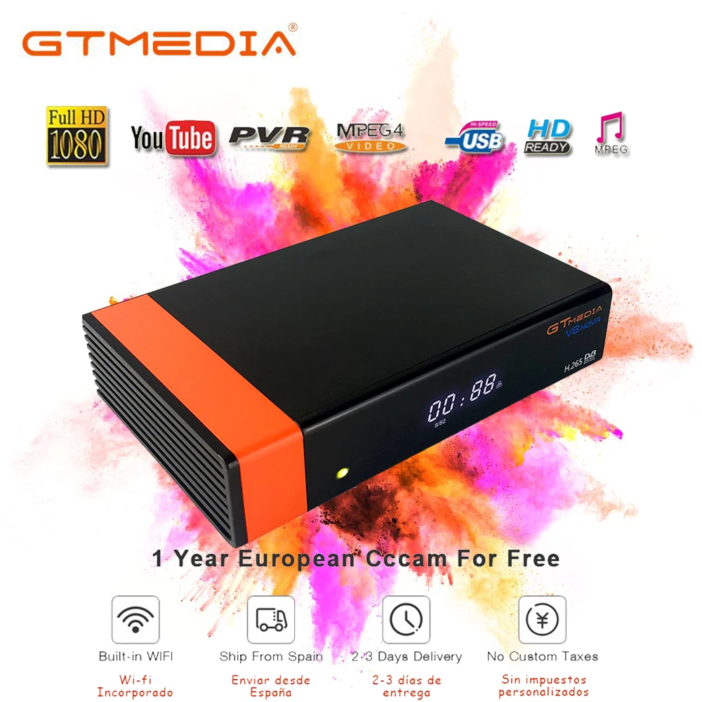 

GT Media V8 Nova DVB-S2 Freesat Satellite Receiver V8 Super New Version H.265 WIFI+1Year Europe Spain PT DE PO CCcam TV decoder