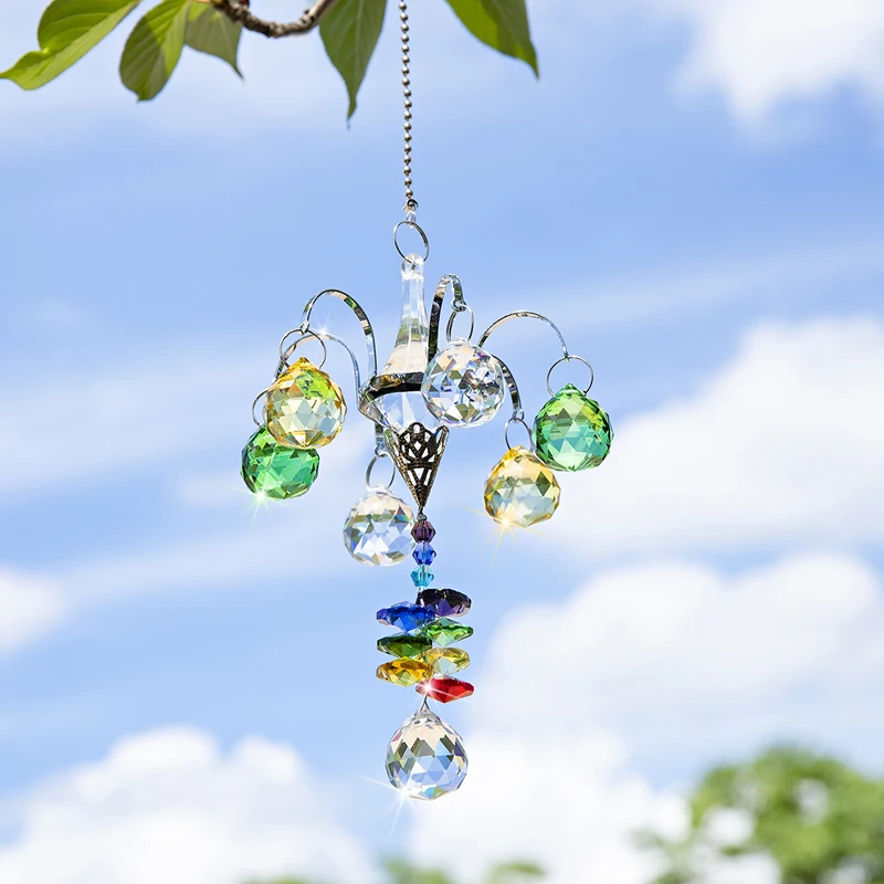 H&ampD 13'' Chakra Crystal Ball Prisms Suncatcher Rainbow Chaser Pendant Window Hanging Ornament Hanger With Hook Home Garden Decor | Дом