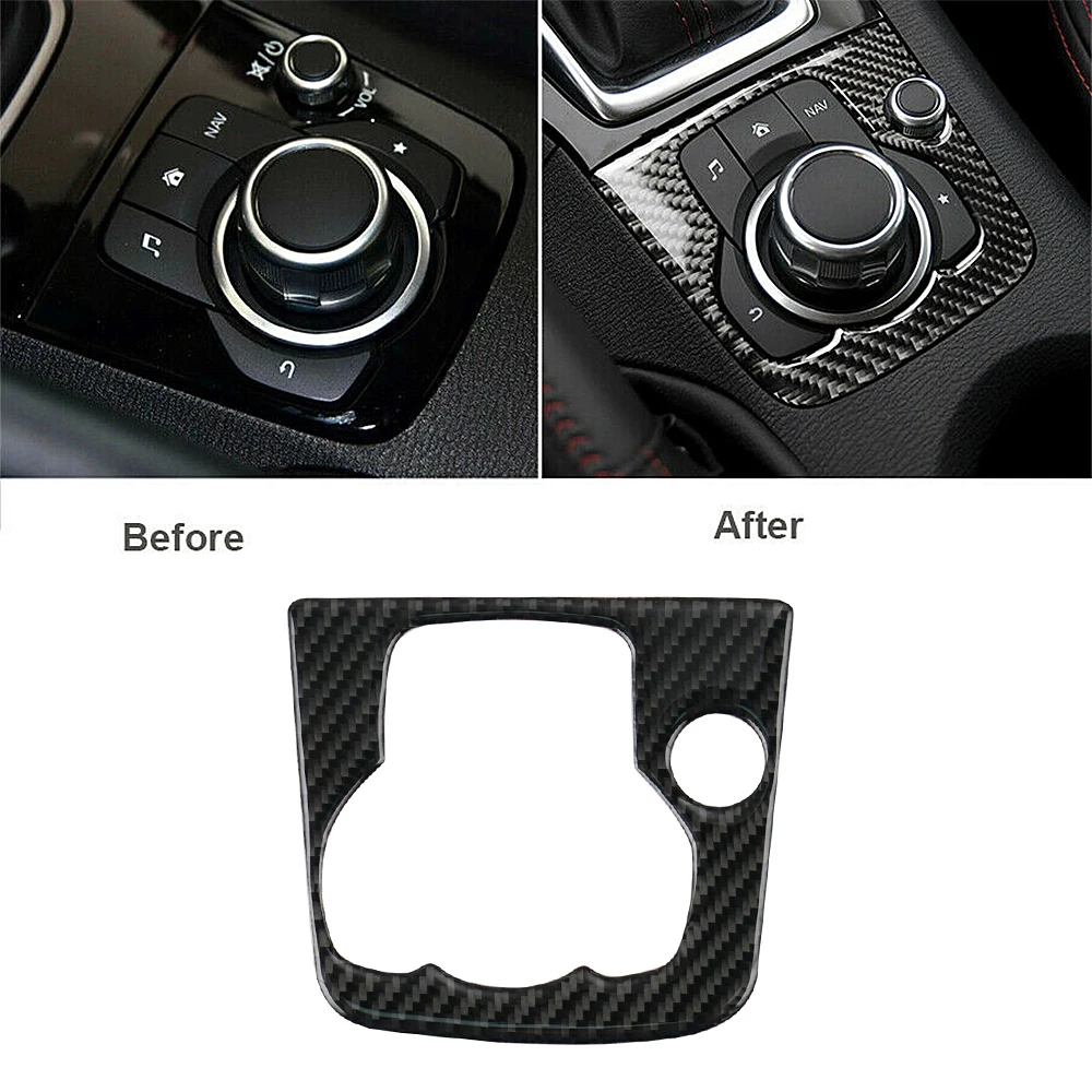 ##BUY H2CNC Car Carbon Fiber Center Console Multimedia Panel Trim For Mazda 3 Axela 2013 2016