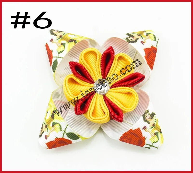 30 шт. 3 ''персонаж Kanzashi цветок заколка для волос rhonstones заколка для волос и детское для девочек с бантом аксессуары для волос