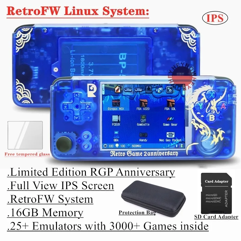 RS97 Plus ips экран DIY RetroFW система Linux Ретро игровая консоль 25+ эмуляторы 13000+ игры двойная система ручной игровой плеер - Цвет: Blue RetroFW 16GB