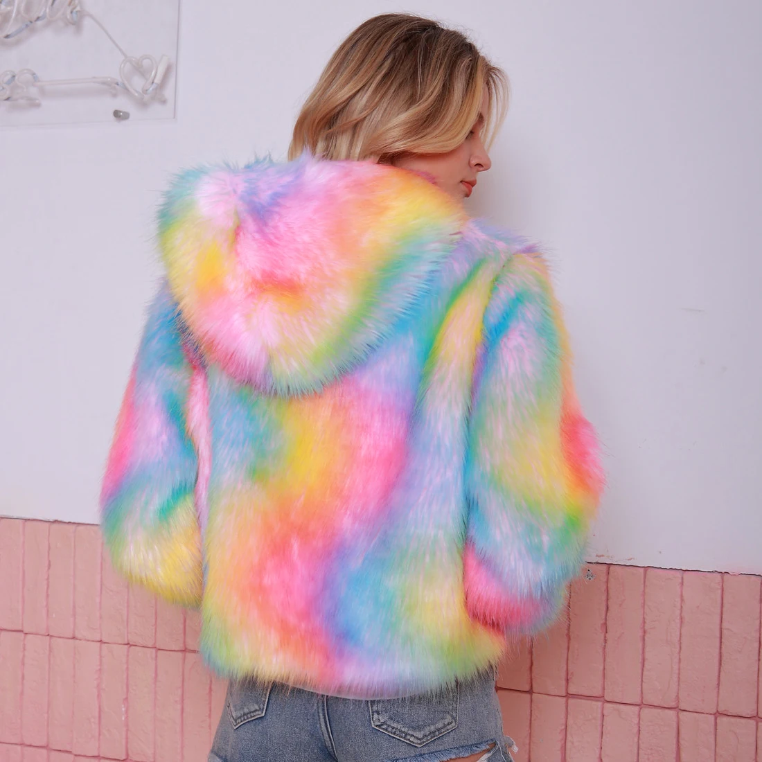 Разноцветное Женское пальто из искусственного меха с капюшоном, модное осенне-зимнее пальто с длинным рукавом для женщин, большие размеры, женское меховое пальто, chaqueta mujer