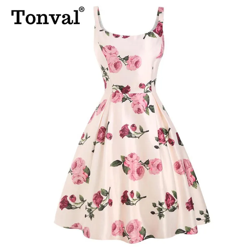 Tonval женское летнее платье на бретелях без рукавов с цветочным принтом полиэстер стиль со складками винтажное платье миди с цветочным принтом