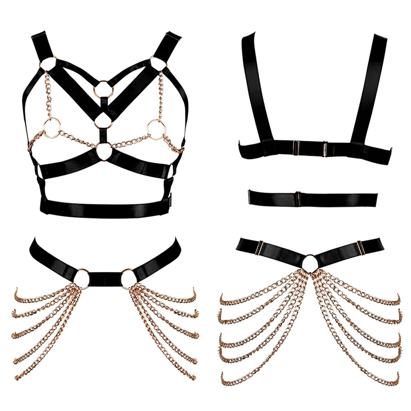 set-di-2-pezzi-imbracatura-per-il-corpo-nera-reggiseno-cinturino-top-cintura-per-gabbia-toracica-catena-in-metallo-dorato-lingerie-sexy-giarrettiera-punk-goth-regola-danza-rave