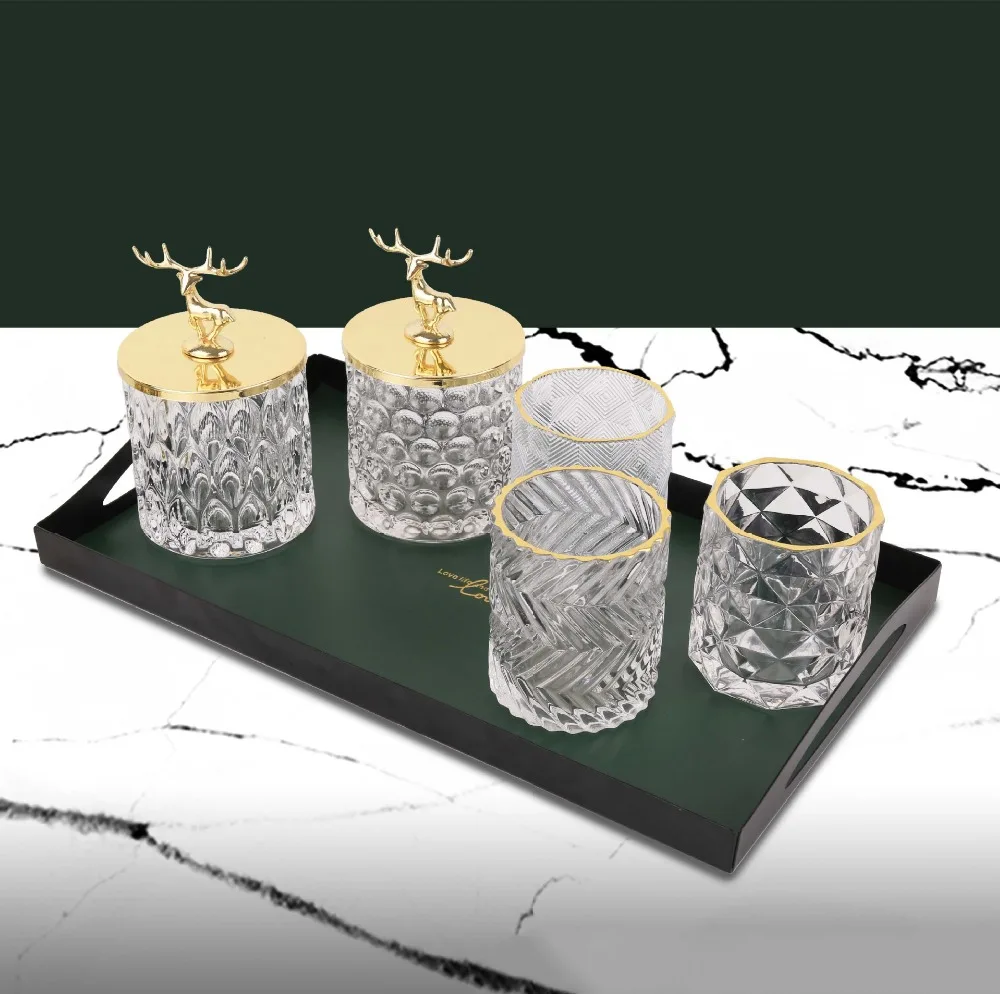 Nordic Glass Storage Jar With Lid Gold Diamond Spices Candy Jewelry Coffee Can Kitchen Organizer 1 – Pcs