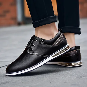 

Men's Shoes Winter Genuine Leather Casual Shoes fashion outdoor outdoor Lace-up British Business Black Youth Footwear shoes s5
