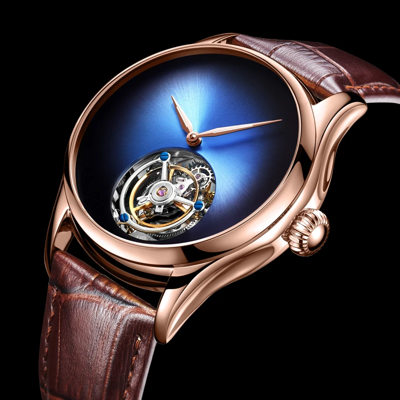 Высококачественные роскошные мужские Tourbillon часы со скелетом, сапфировый Леопард с кристаллами, градиентный циферблат, мужские механические наручные часы s Tourbillon