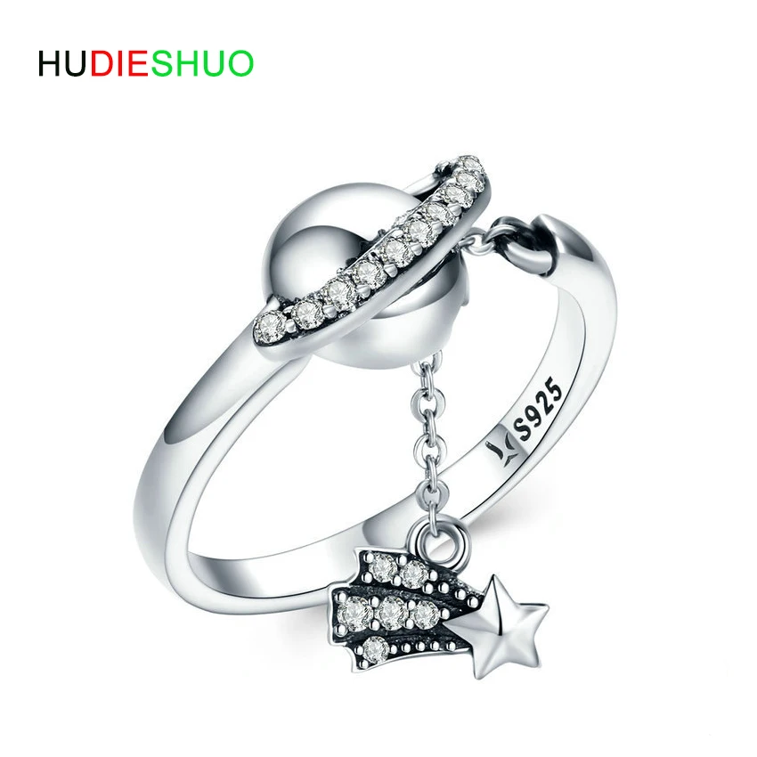 HUDIESHUO 100% 925 SterlingSilver яркая галактика Сверкающая Звезда планета кольца на палец для