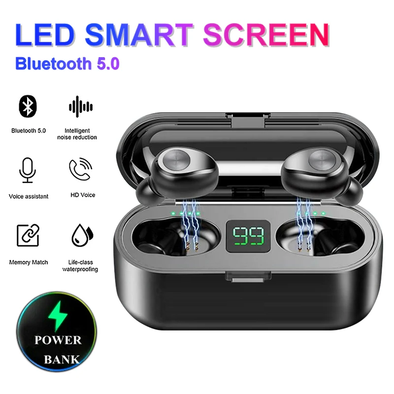 

New 5.0 Bluetooth Earphone 8D Stereo Wireless Earbuds Mini Wireless Earphone Headset With Power Bank Earphone Headphone