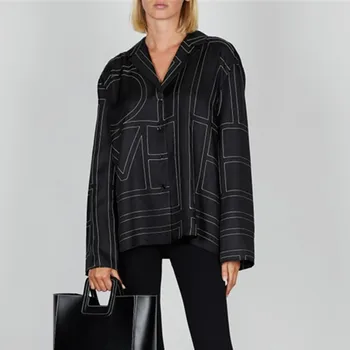 

Notched Women Geometric Stripes Shirt Embroideried Lady Office Wear Casual Long Sleeve Blouse And Tops 2020 New