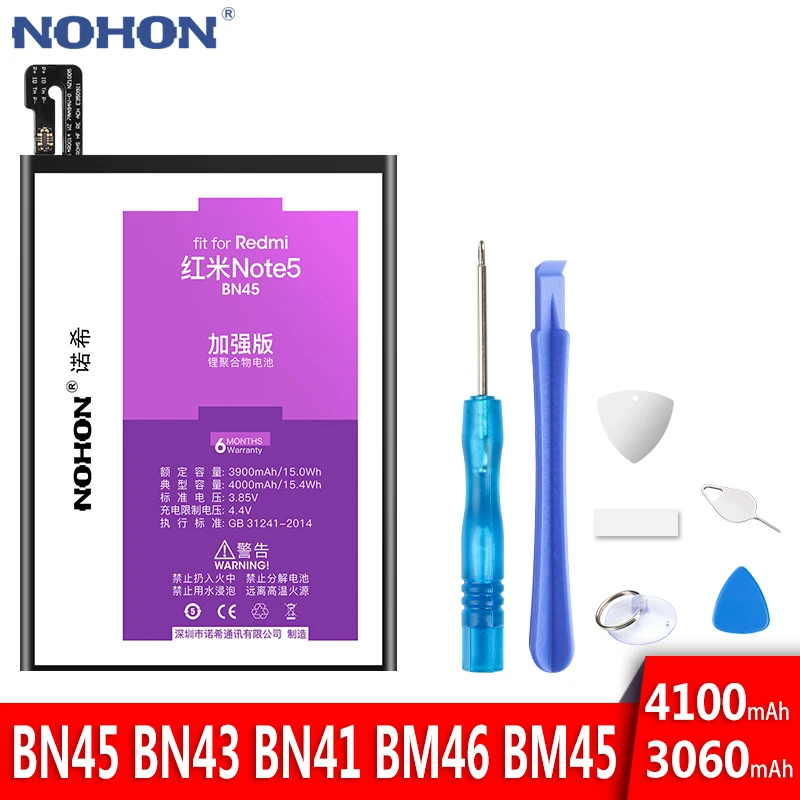 Аккумулятор NOHON для Xiaomi Redmi Note 5 4 4X 3 2 сменная батарея BN45 BN43 BN41 BM46 BM45 оригинальные