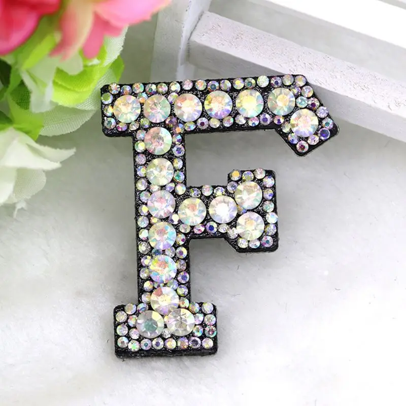 26Pcs A-Z Letter Beaded Rhinestone Alphabet Applique 3D Sew Iron-On DIY Patches