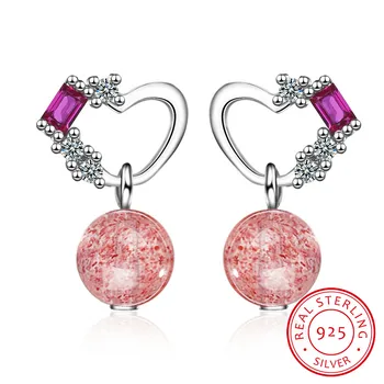 

925 Sterling Silver Zirconia Heart Strawberry Crystal Tassel Earrings For Women S-E736