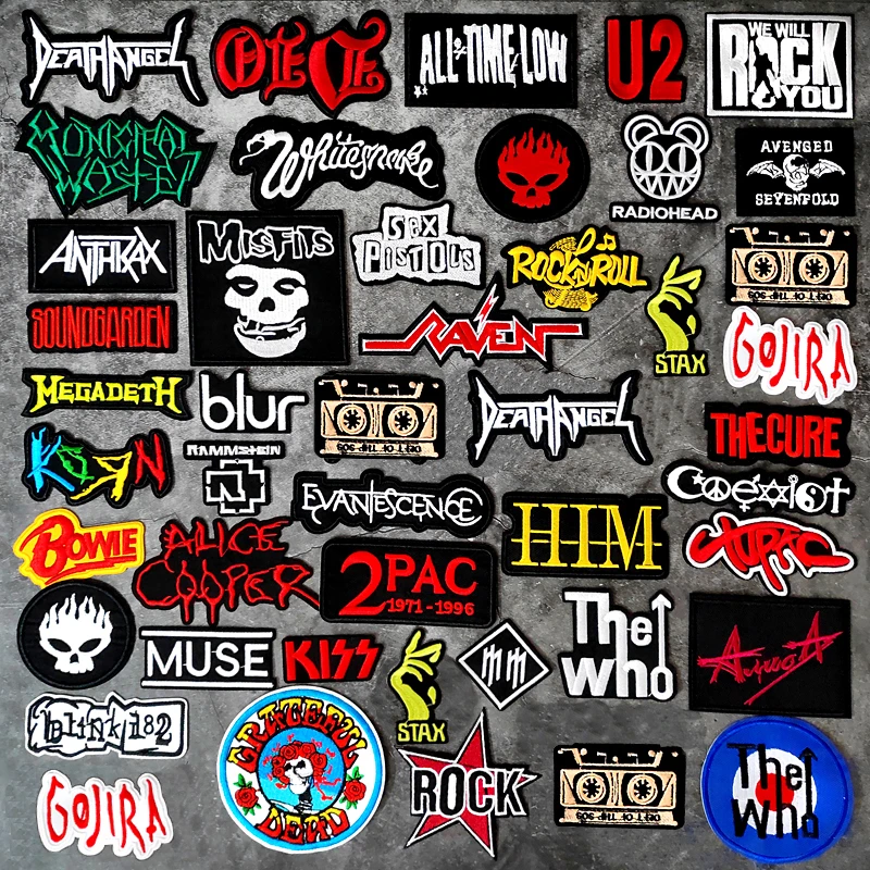 ROCK BAND DIY Cloth Iron On Embroidered Badges Patches For Clothes Stickers Punk Music Sewing Threads