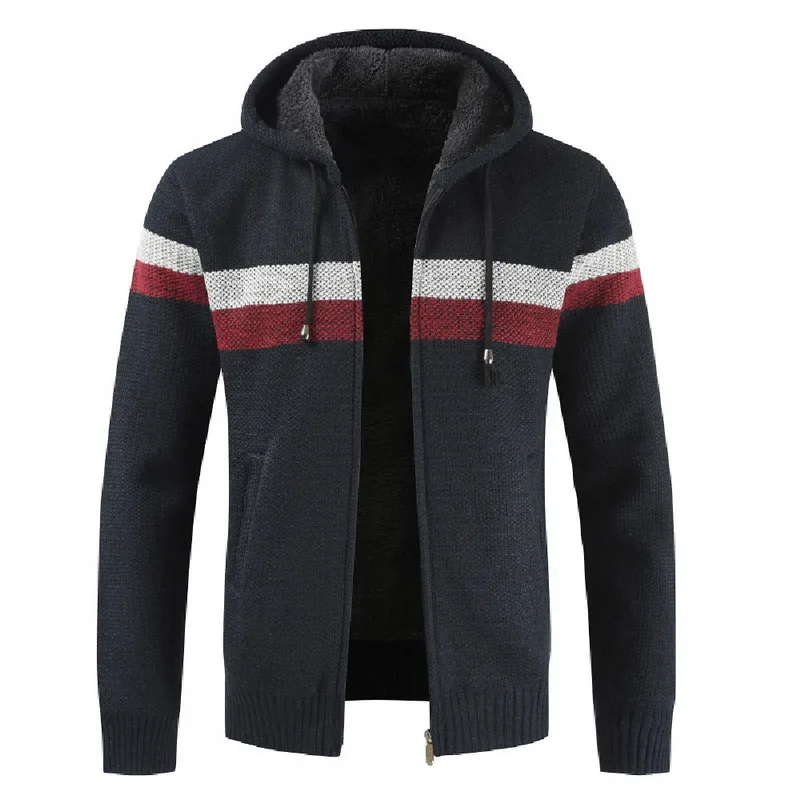 CYSINCOS мужской свитер с капюшоном флисовая куртка осень зима Повседневный лоскутный свитер толстый теплый вязаный кардиган пальто на молнии