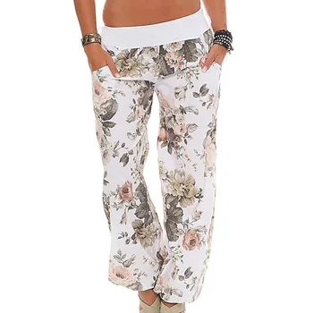 

Hot Selling Western Style Loose-Fit Plus-sized Medium Waist Tied Feet Printed Loose Pants Trousers