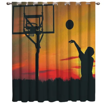 

Basketball Game Window Curtains Living Room Curtain Rod Kitchen Drapes Fabric Indoor Home Decoration