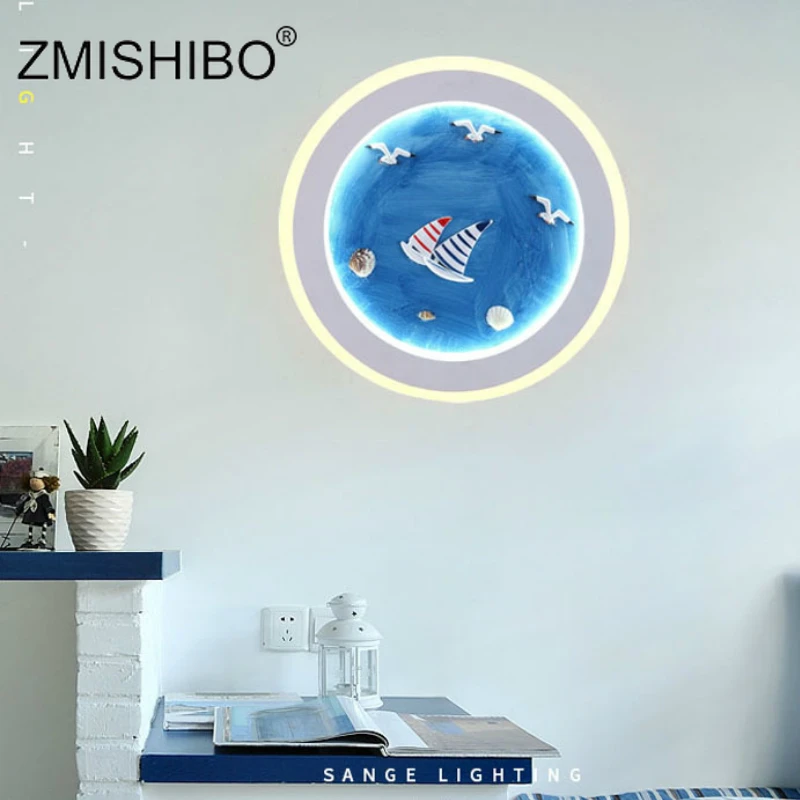 ZMISHIBO светодиодная настенная лампа Notic стиль океана синий белый акриловый круглый