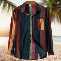 2021 Men Shirts Cotton Linen Button Down Summer Long Sleeve Casual Loose Blouse Color Matching Hawaiian Holiday Shirts - Image 2