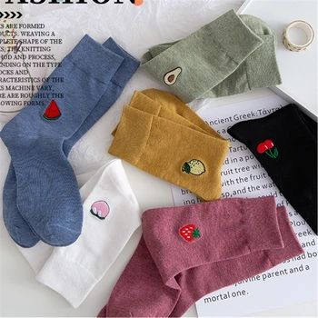 

Funny Colorful embroidery Fruit Watermelon banana Socks Couple Combed Cotton Socks Autumn And Winter Unisex Happy Socks