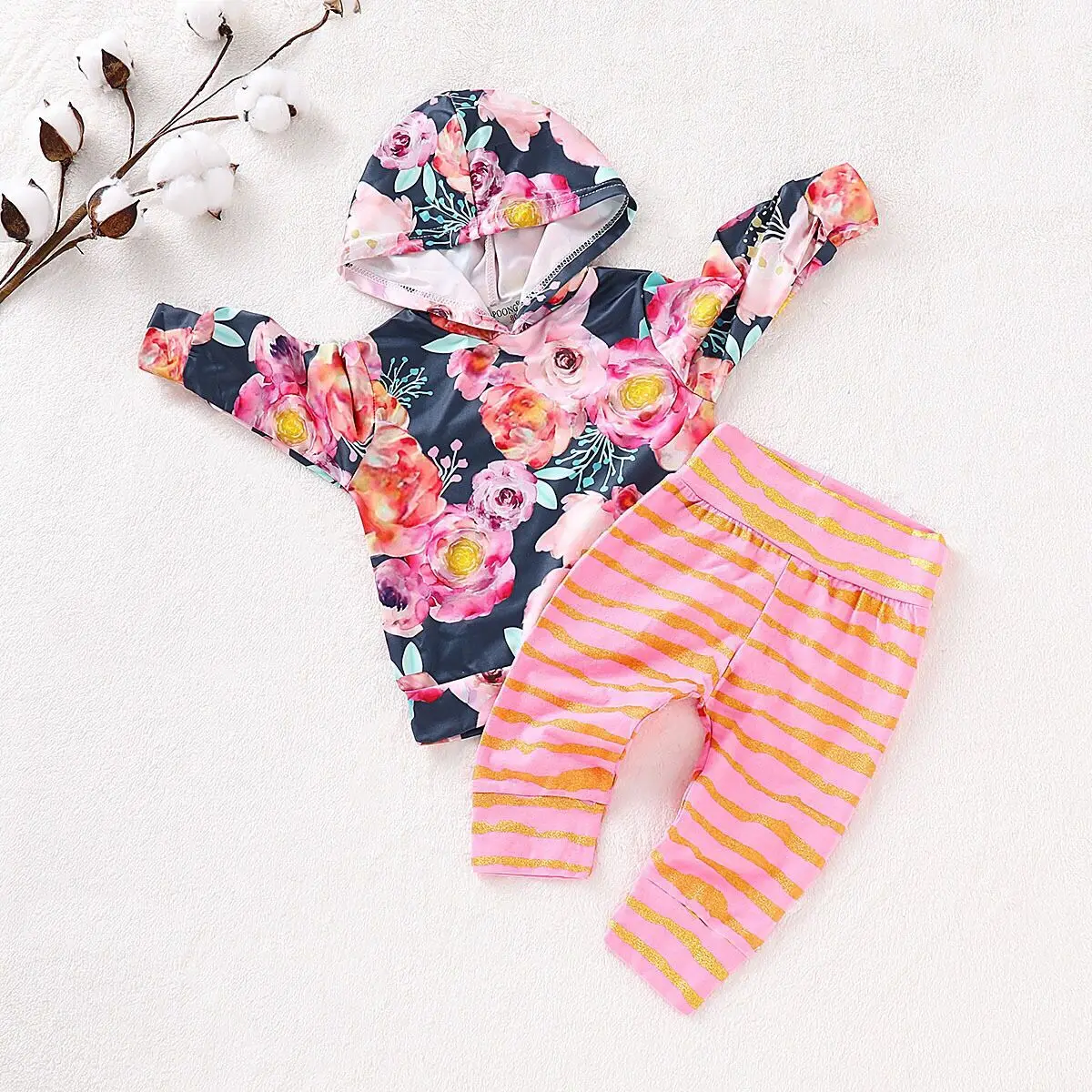 

Infant Baby Girls Long Sleeve Floral Pockets Hoodies Tops Long Pants Set Autumn Winter Hooded Outfits Sets Baby Clothes 0-18M