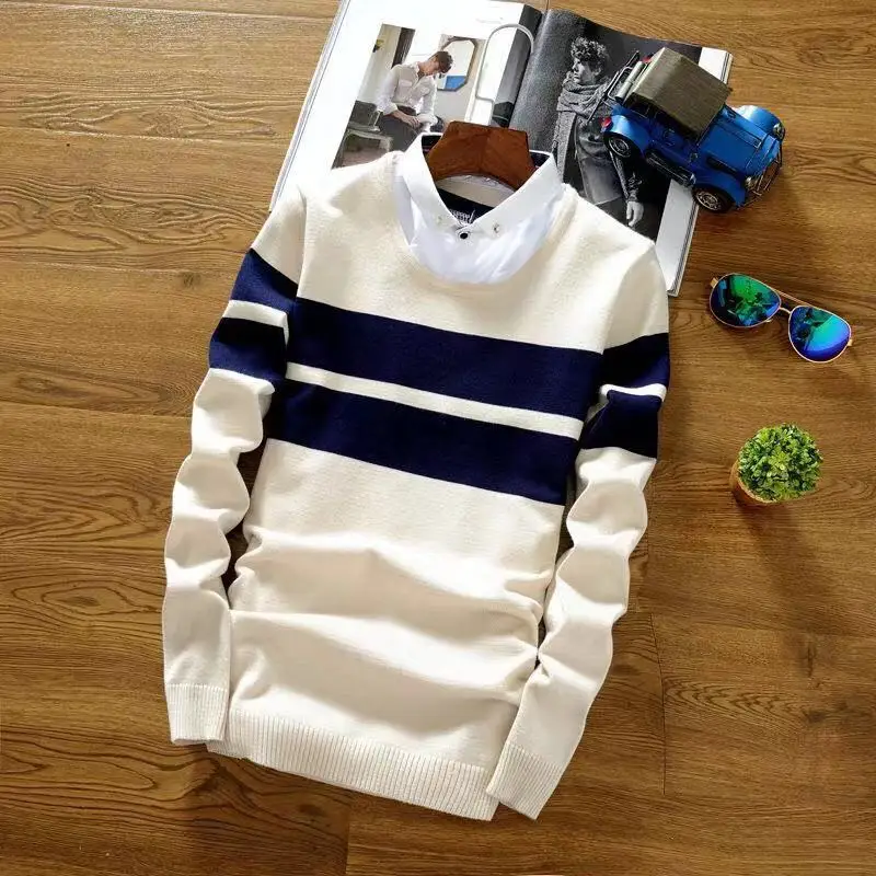 

2019 New Fashion Brand Sweater Mens Striped Pullover Slim Fit Pullovers Knitred Wool Autumn Korean Style Casual Men's Clothing