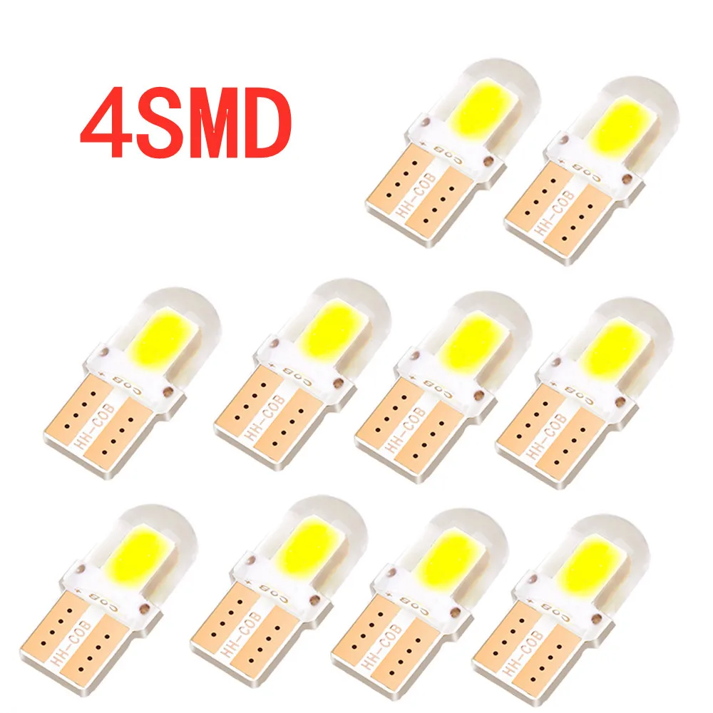 10 шт. 4 чипы COB светильник светодиодный W5W T10 194 168 4SMD для парковки Клин лампы