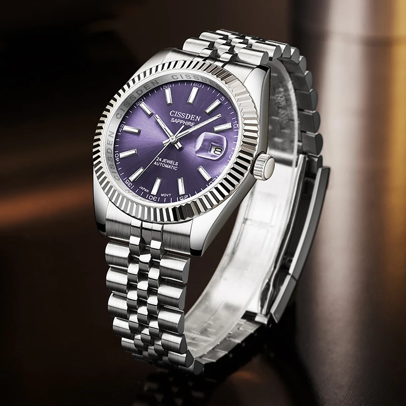 CISSDEN 40mm New Men's Mechanical Watch Sapphire Stainless Steel Automatic Waterproof Business Watch Men Relogio Masculino 2021