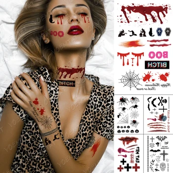 

Halloween Waterproof Temporary Tattoo Sticker Scary Scars Blood Facial Wound Makeup Tattoos Zombie Iron Chain Horror Fake Tatoo