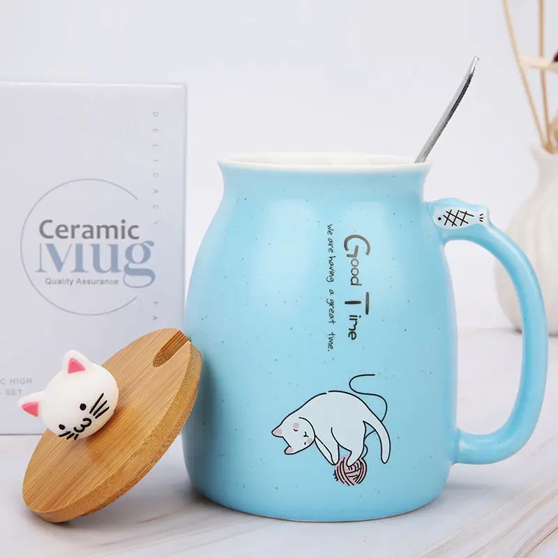 Zakka креативная керамическая кружка с котом, японская кружка с крышкой, мультяшный котенок, милый Молочный Сок, пара чашек, кофейные кружки, ложка для дома и офиса