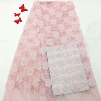 

Lace Fabric Blush Pink, 2019 Nigerian Lace Fabric, 3D Flower French Net Lace, High Quality Swiss Lace Fabric RF2726