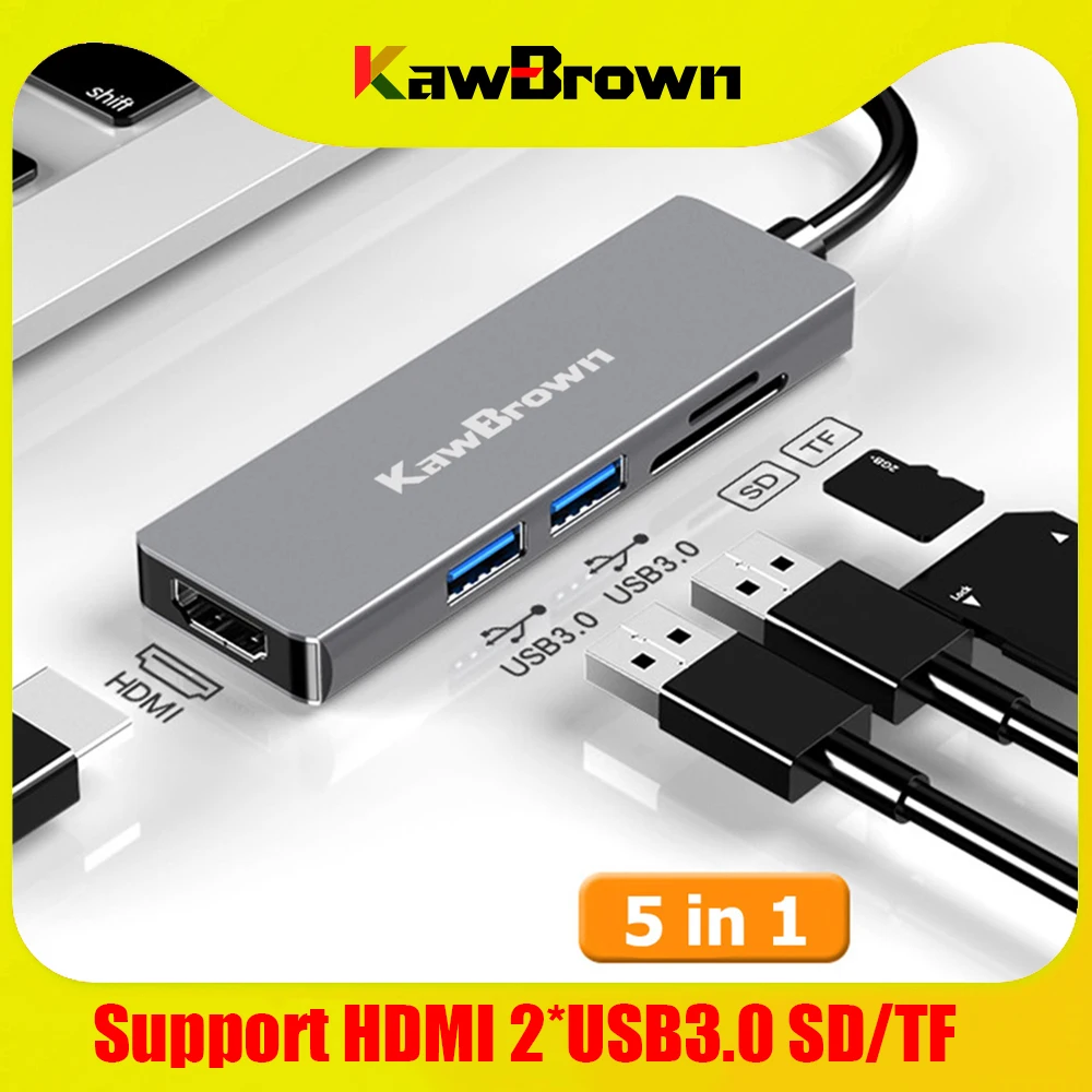 KawBrown 5 в 1 мульти USB C док станция концентратор Поддержка типа до 2 портов 3 0/4K HDMI/TF/SD